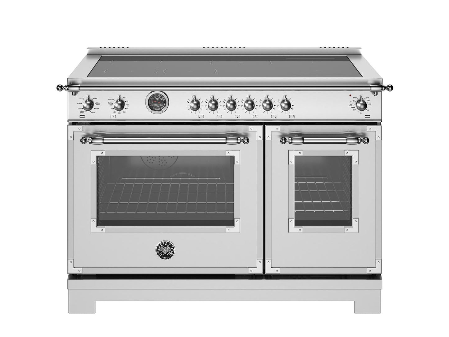 Bertazzoni HER486IGFEPXT 48 Inch Induction Range, 6 Heating Zones And Cast Iron Griddle, Electric Self-Clean Oven Stainless Steel