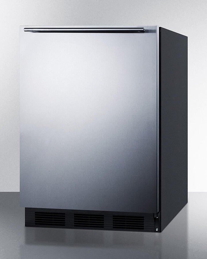 Summit FF63BKBISSHHADA Ada Compliant Built-In Undercounter All-Refrigerator For Residential Use, Auto Defrost With Stainless Steel Wrapped Door, Horizontal Handle, And Black Cabinet