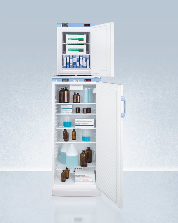 Summit FFAR10FS30LSTACKMED2 Stacked Combination Of Ffar10Med2 Auto Defrost All-Refrigerator And Fs30Lmed2 Compact Manual Defrost All-Freezer, Both With Locks, Digital Controls, And Nist Calibrated Alarm/Thermometers