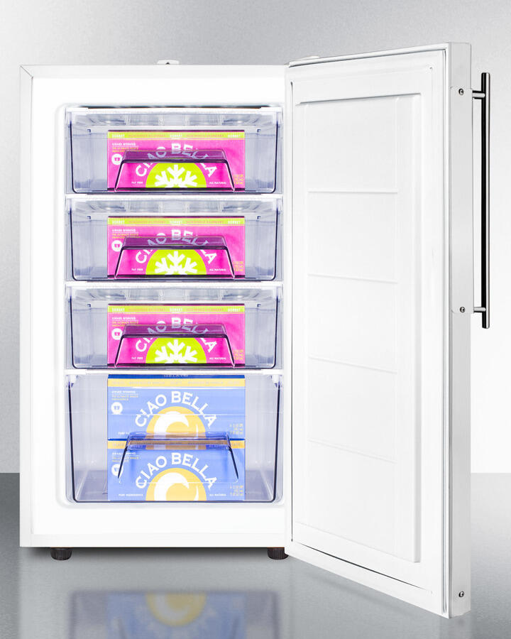 Summit FS407LBIFR 20" Wide Built-In Undercounter All-Freezer For General Purpose Use, -20 C Capable With A Lock And Stainless Steel Door Frame For Slide-In Custom Panels