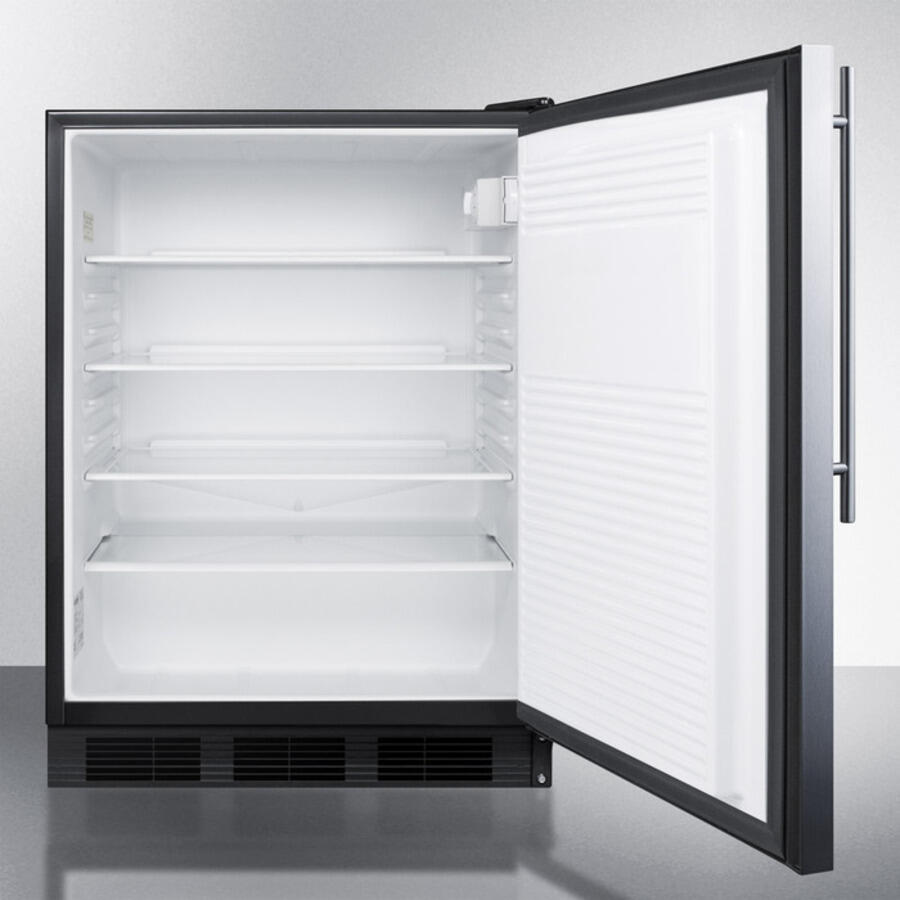 Summit FF7BBISSHV Commercially Listed Built-In Undercounter All-Refrigerator For General Purpose Use, Auto Defrost W/Ss Wrapped Door, Thin Handle, And Black Cabinet