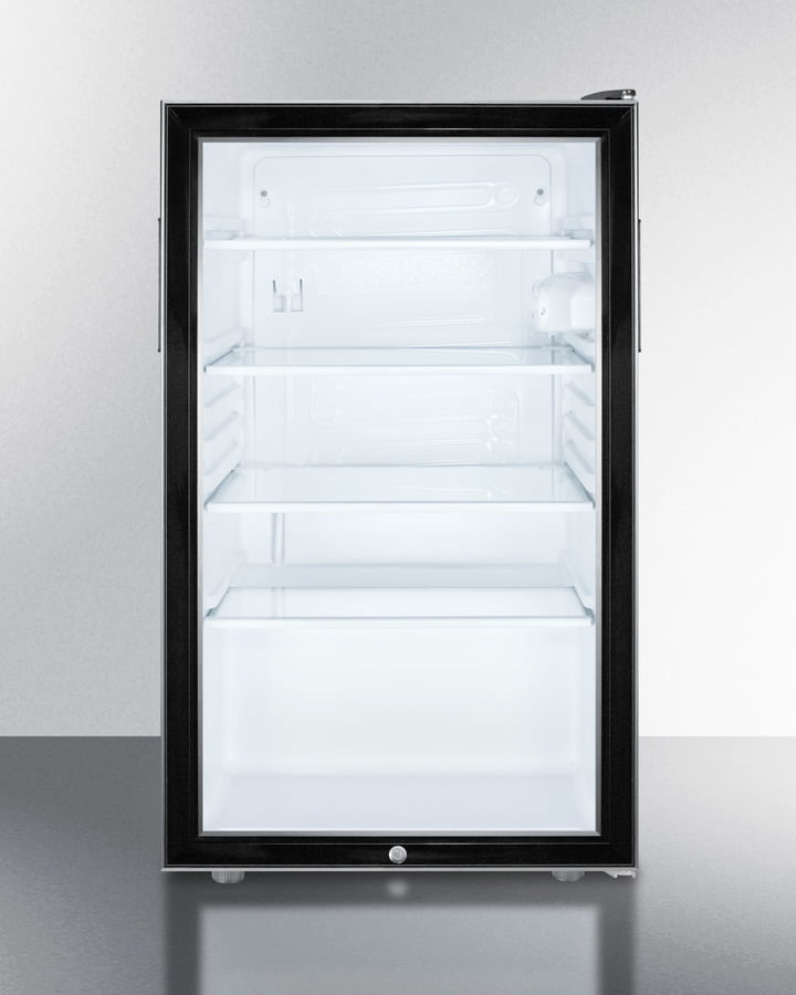 Summit SCR500BL7 20" Wide Glass Door All-Refrigerator For Freestanding Use, Auto Defrost With A Lock And Black Cabinet