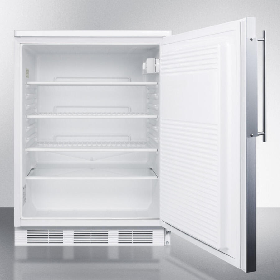 Summit FF7LBIFR Commercially Listed Built-In Undercounter All-Refrigerator For General Purpose Use, Auto Defrost W/Lock, Ss Door Frame For Slide-In Panels, And White Cabinet