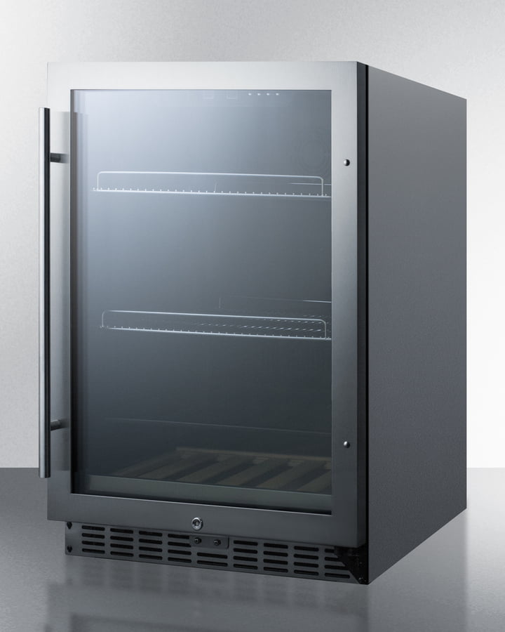 Summit SCR2466CSS Built-In Undercounter Beverage Refrigerator With Seamless Trimmed Glass Door, Digital Controls, Lock, And Stainless Steel Cabinet