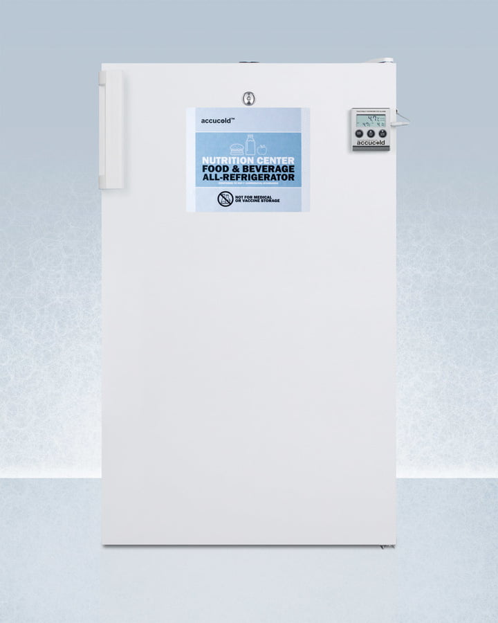 Summit FF511L7NZ Commercially Approved Nutrition Center Series All-Refrigerator In White For Freestanding Use, With Front Lock And Digital Temperature Display