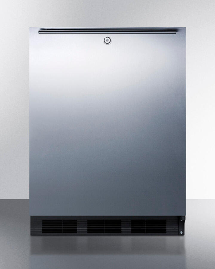 Summit FF7LBLSSHHADA Ada Compliant Commercial All-Refrigerator For Freestanding General Purpose Use, Auto Defrost W/Ss Door, Horizontal Handle, Lock, And Black Cabinet