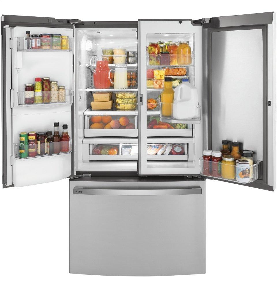 Ge Appliances PYD22KYNFS Ge Profile&#8482; Series 22.1 Cu. Ft. Counter-Depth Fingerprint Resistant French-Door Refrigerator With Door In Door And Hands-Free Autofill