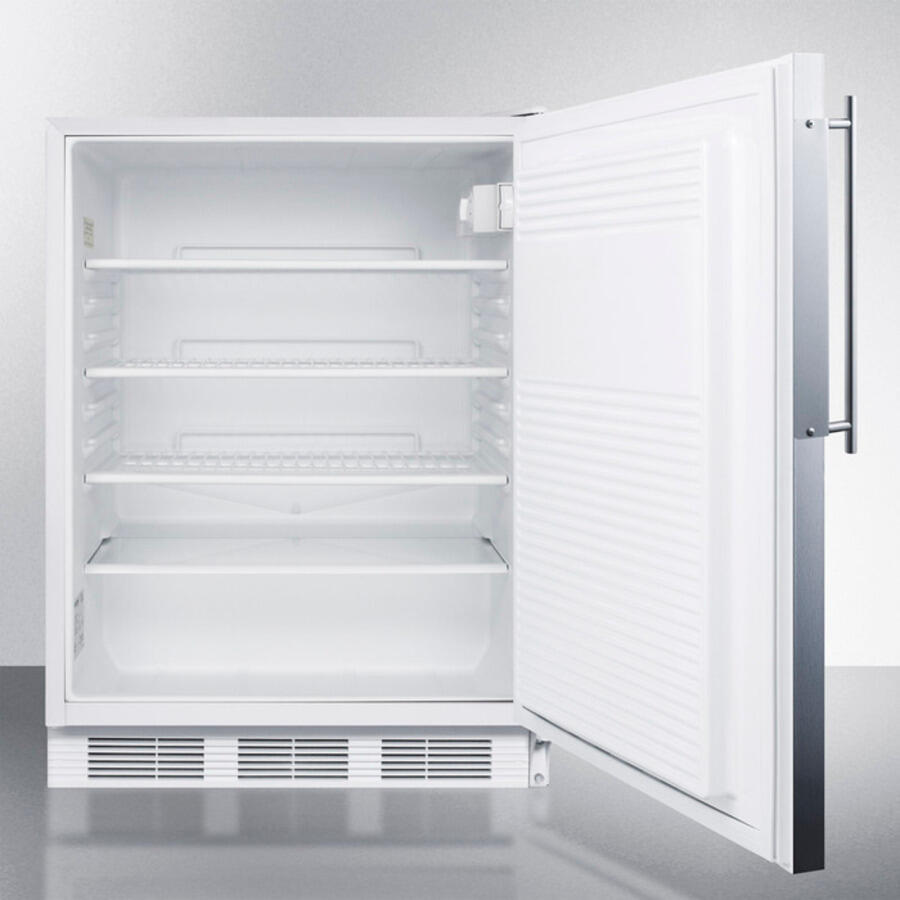 Summit FF7BIFRADA Ada Compliant Built-In Undercounter All-Refrigerator For General Purpose Or Commercial Use, Auto Defrost W/Ss Door Frame For Slide-In Panels, White Cabinet