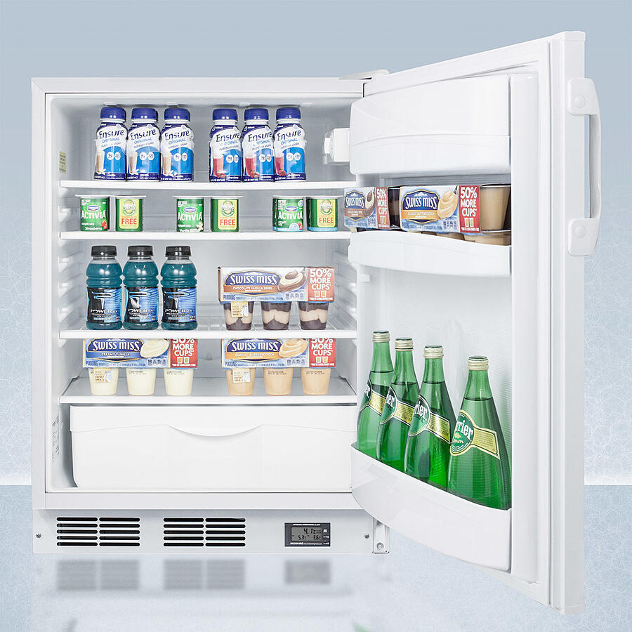 Summit FF6LWBI7NZADA Commercially Approved Ada Compliant Nutrition Center Series All-Refrigerator In White For Built-In Or Freestanding Use, With Front Lock And Digital Temperature Display