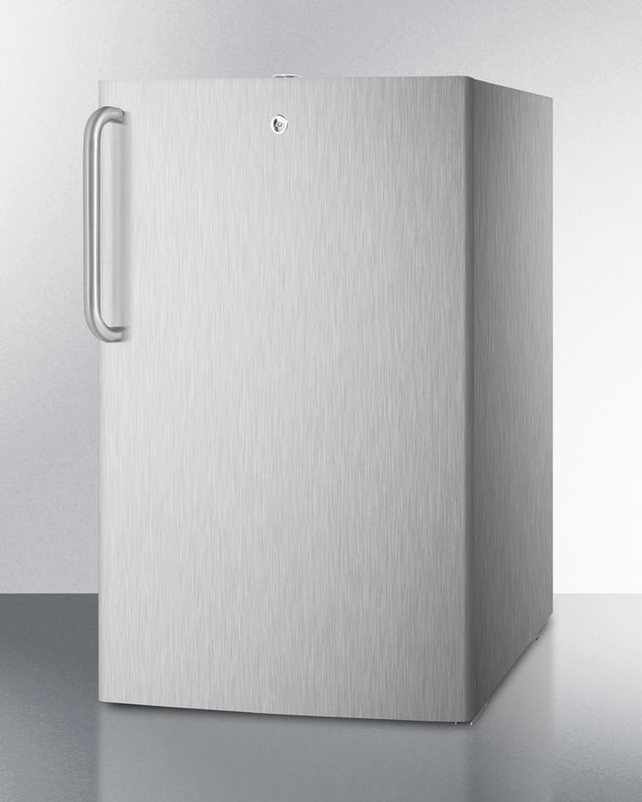 Summit FF511LCSS 20" Wide Built-In Undercounter All-Refrigerator For General Purpose Use, Fully Stainless Steel Exterior With A Front Lock