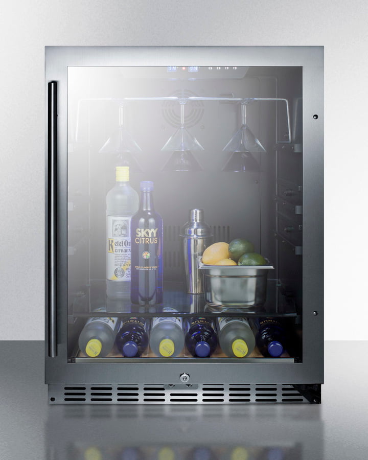 Summit SCR2466CSS Built-In Undercounter Beverage Refrigerator With Seamless Trimmed Glass Door, Digital Controls, Lock, And Stainless Steel Cabinet