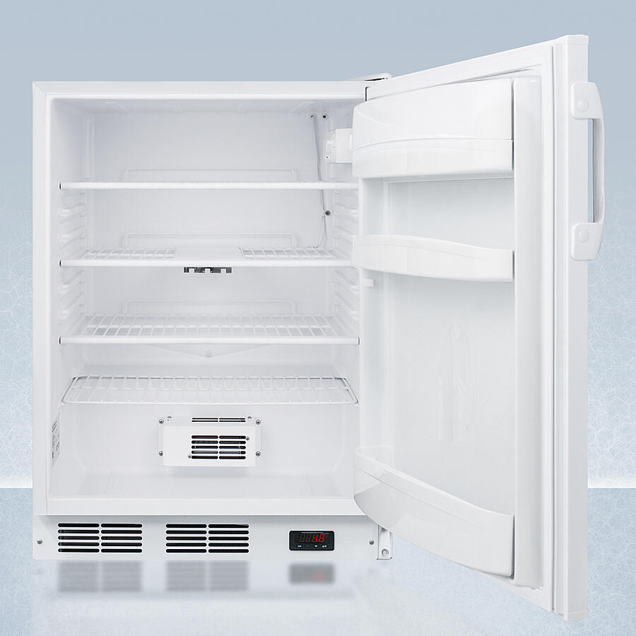 Summit FF6LWPROADA Ada Compliant 24" Wide Auto Defrost All-Refrigerator With Lock, Digital Thermostat, Internal Fan, Door Storage, And Access Port For User-Provided Monitoring Equipment