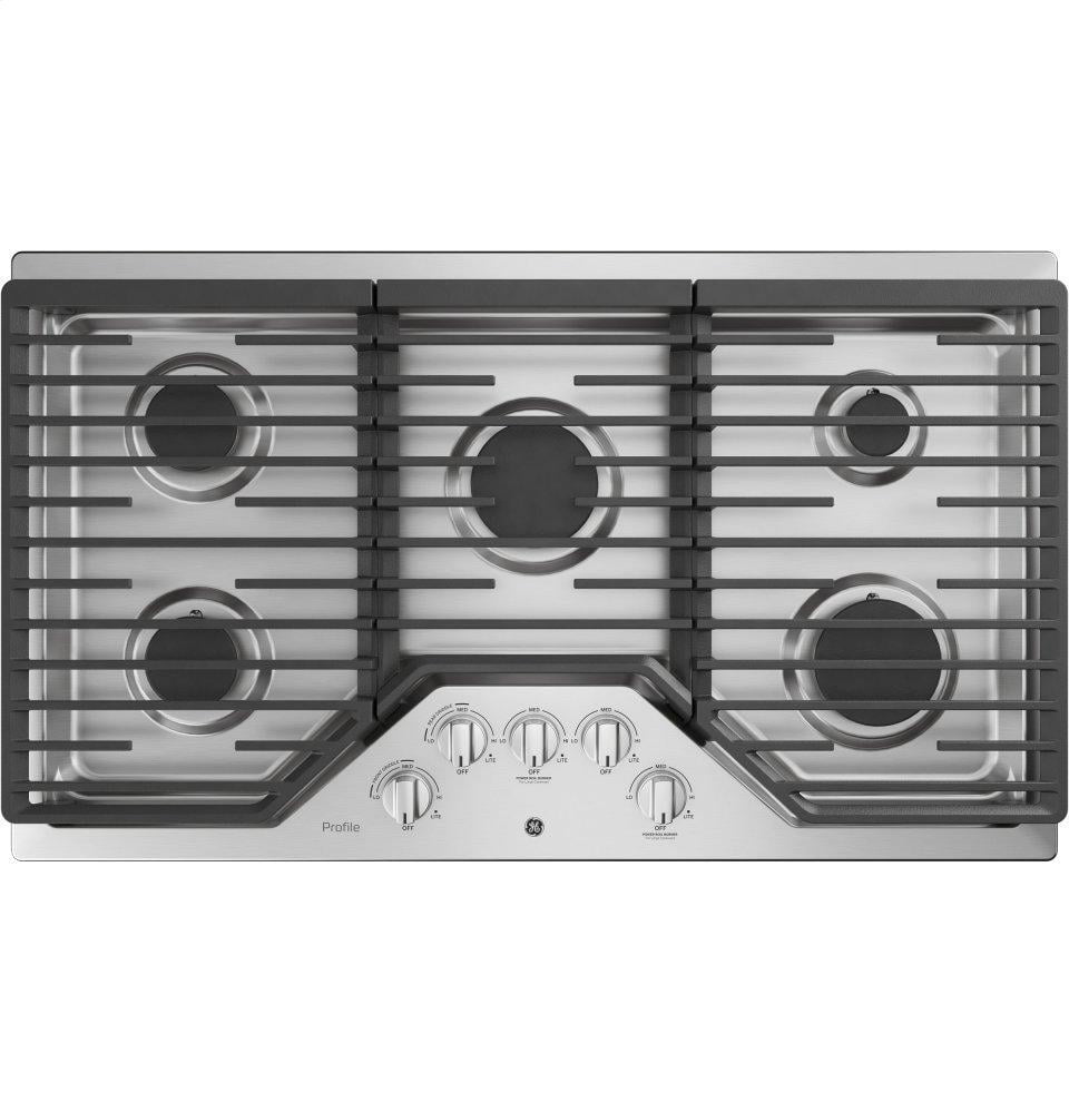 PGP7036DLBB in Black by GE Appliances in Bangor, ME - GE Profile™ 36  Built-In Gas Cooktop with Optional Extra-Large Cast Iron Griddle