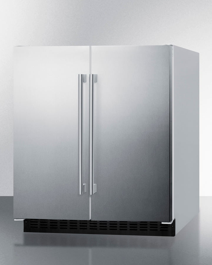 Summit FFRF3075WSS Frost-Free Side-By-Side Refrigerator-Freezer For Built-In Or Freestanding Use With White Cabinet, Stainless Steel Doors, And Digital Controls