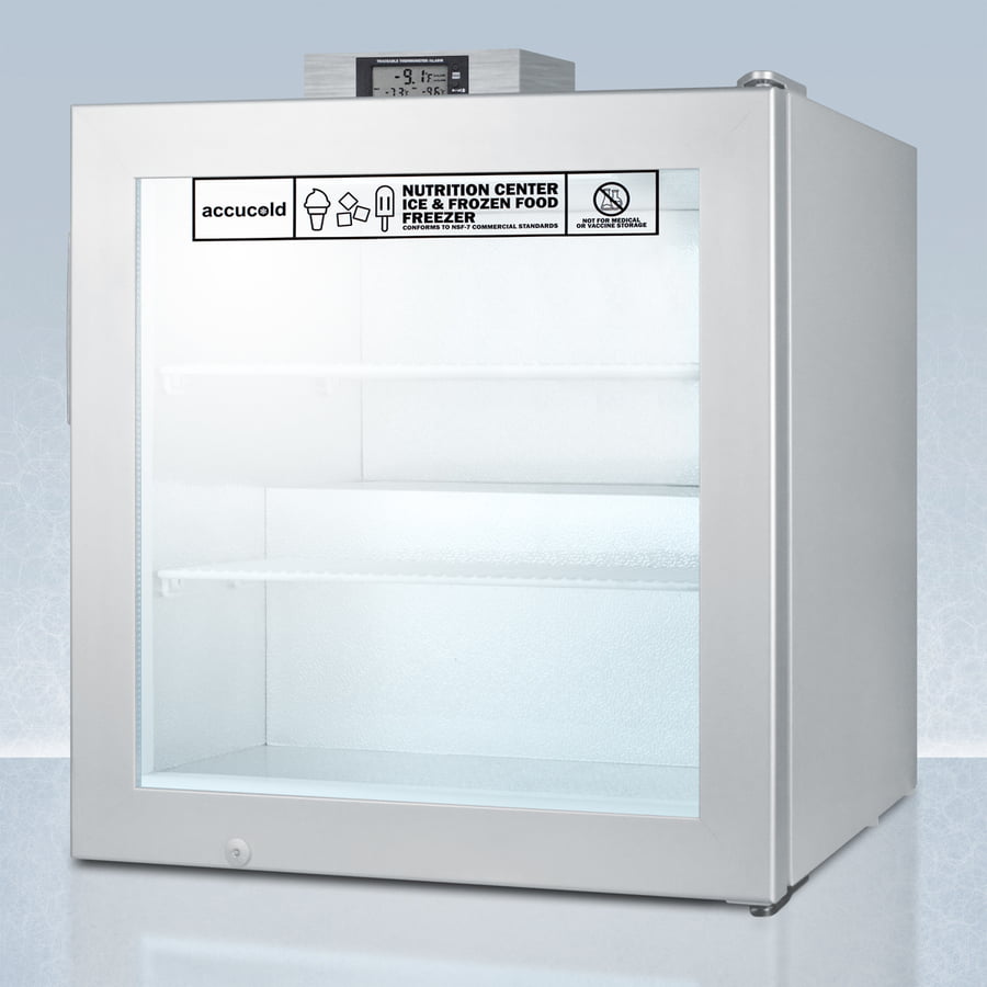 Summit SCFU386NZ Commercially Approved Nutrition Center Series Compact Glass Door All-Freezer With Front Lock And Nist Calibrated Digital Temperature Display