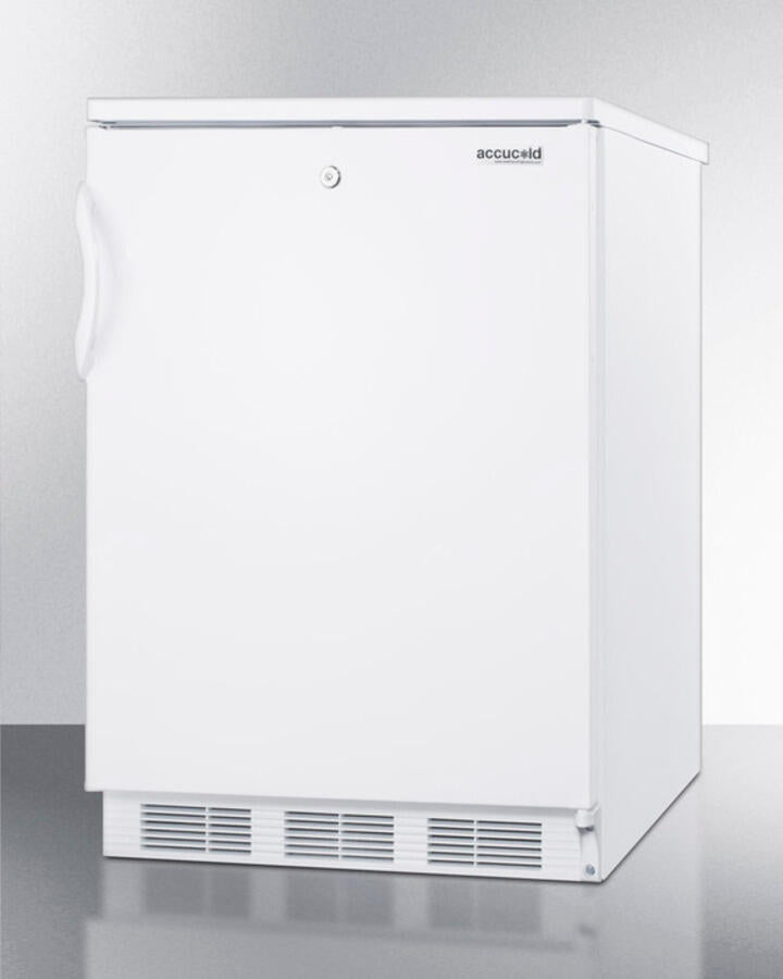 Summit FF6L Freestanding Counter Height All-Refrigerator For General Purpose Use, With Front Lock, Automatic Defrost Operation And White Exterior