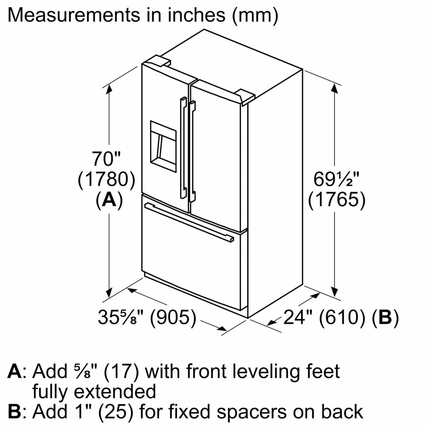 Bosch B36CD50SNB 500 Series French Door Bottom Mount Refrigerator 36'' Black Stainless Steel B36Cd50Snb