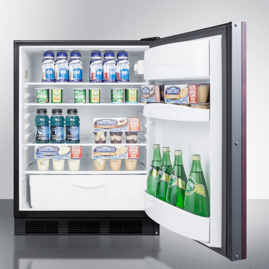 Summit FF6BBI7IF Commercially Listed Built-In Undercounter All-Refrigerator For General Purpose Use, Auto Defrost W/Integrated Door Frame For Overlay Panels And Black Cabinet