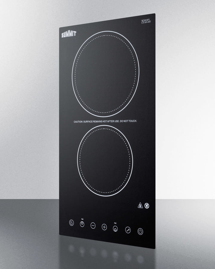 Summit CR2B23T3B 230V 2-Burner Cooktop In Black Ceramic Schott Glass With Digital Touch Controls, 3000W