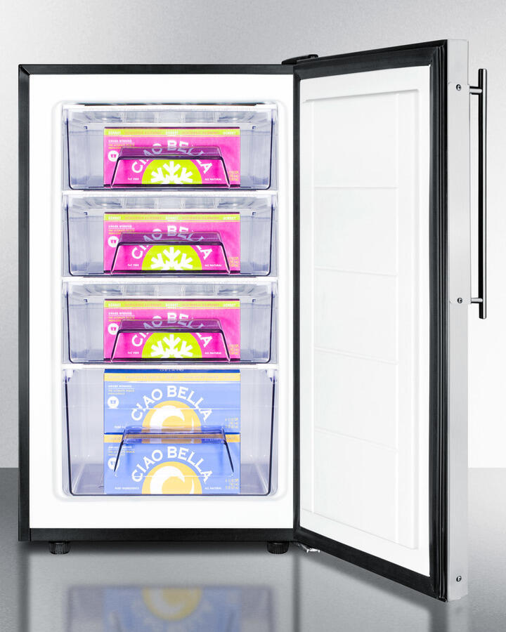 Summit FS408BLBI7FRADA Commercially Listed Ada Compliant 20" Wide Built-In Undercounter All-Freezer, -20 C Capable W/Lock And Stainless Steel Door Frame For Slide-In Panels