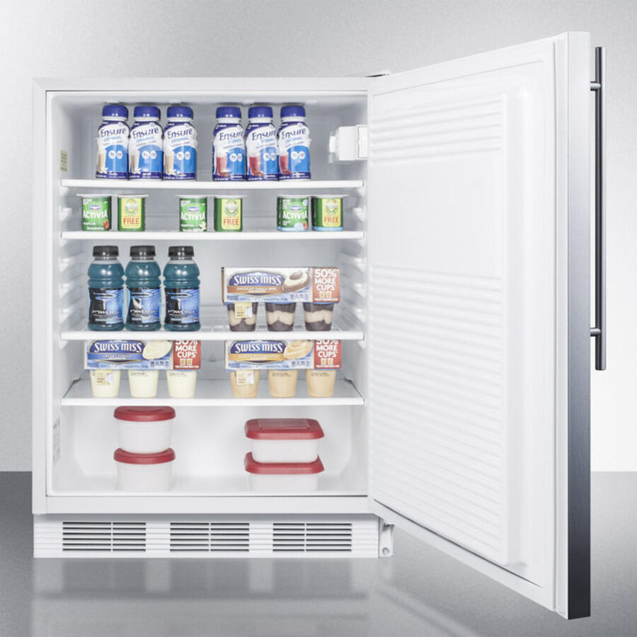 Summit FF7LBISSHVADA Ada Compliant Built-In Undercounter All-Refrigerator For General Purpose Or Commercial Use, Auto Defrost W/Lock, Ss Door, Thin Handle, And White Cabinet