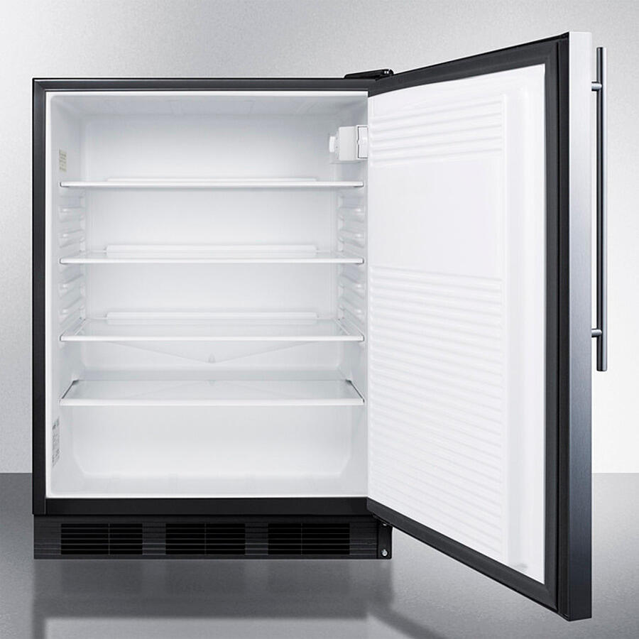 Summit FF7LBLKBISSHVADA Ada Compliant Built-In Undercounter All-Refrigerator For General Purpose Or Commercial Use, Auto Defrost W/Ss Door, Thin Handle, Lock, And Black Cabinet