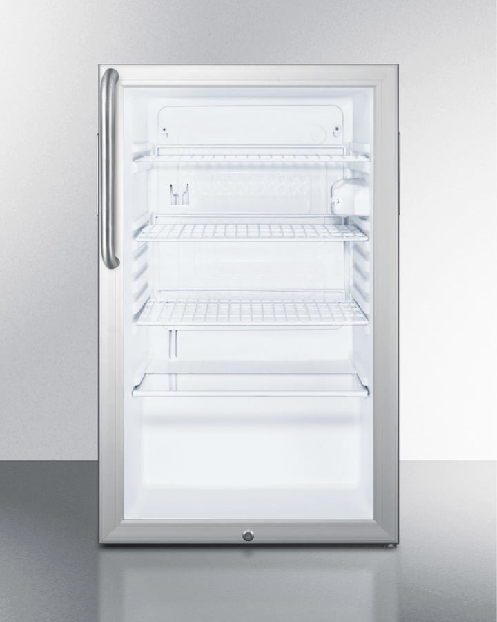 Summit SCR450L7CSSADA Commercially Listed Ada Compliant 20" Wide Glass Door All-Refrigerator For Built-In Use, Auto Defrost With A Lock And Stainless Steel Cabinet